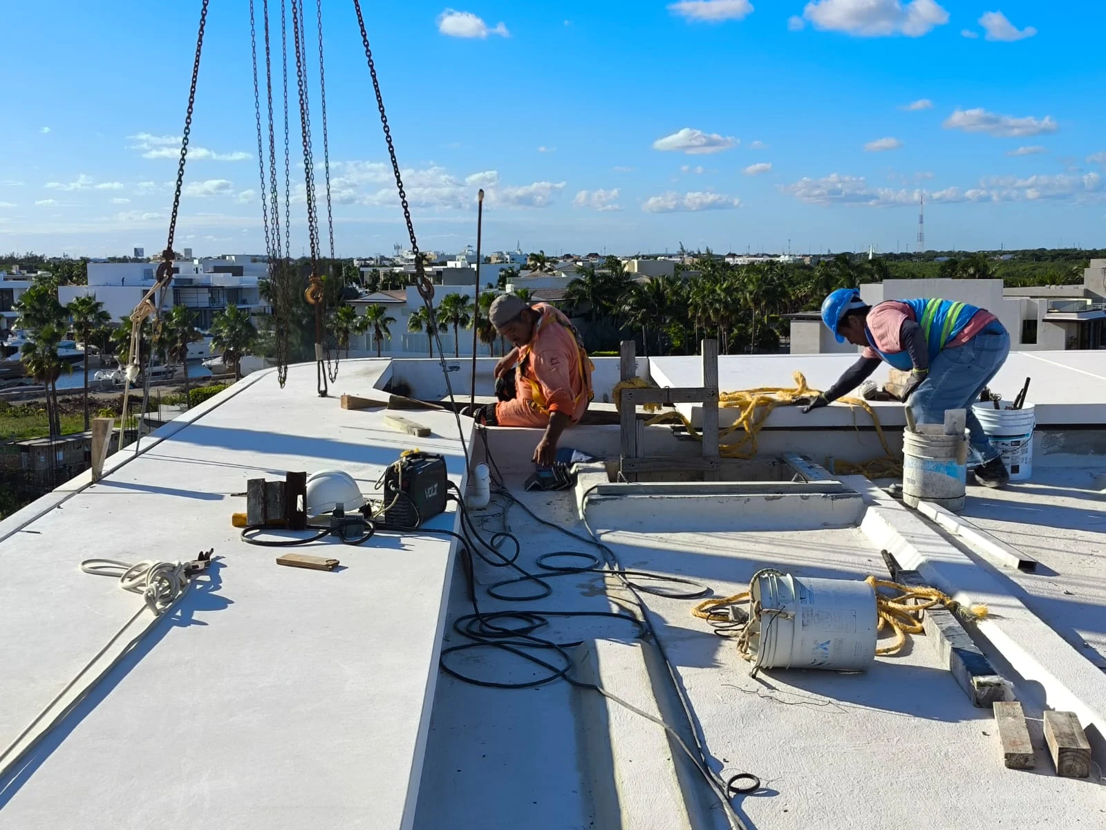 Installation work viewed from the roof