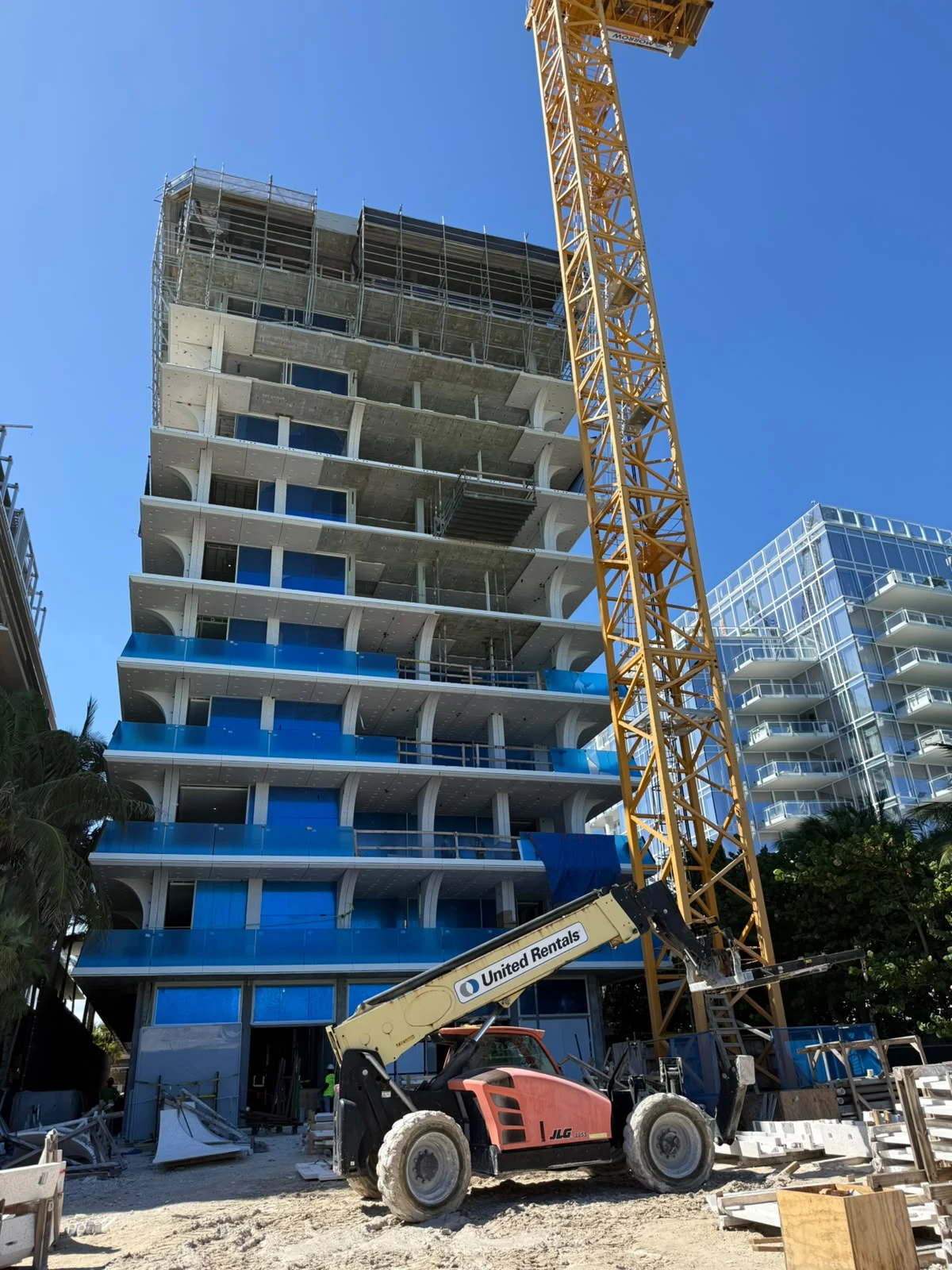 Progress of GFRC components at the end elevation